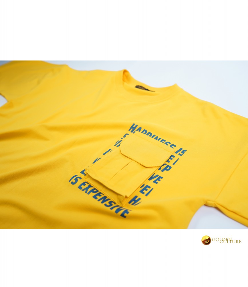 HAPPINESS IS EXPENSIVE Pockets Oversized T-Shirt (Yellow)